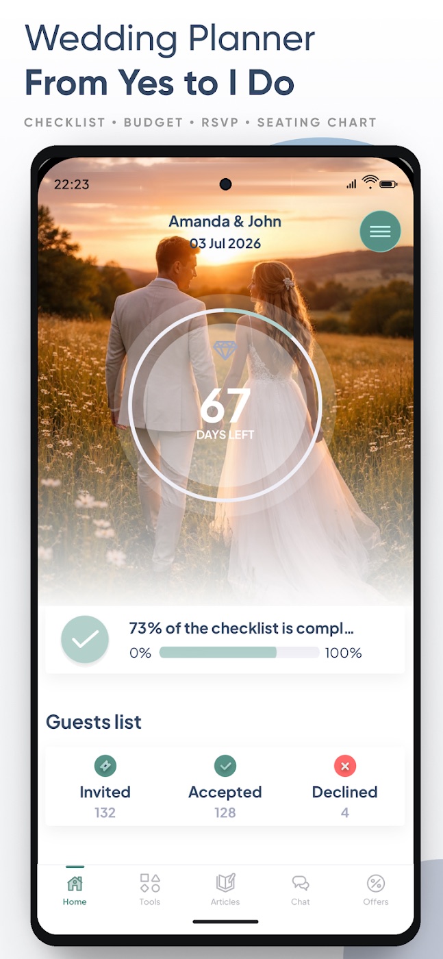 Android home screen with wedding countdown